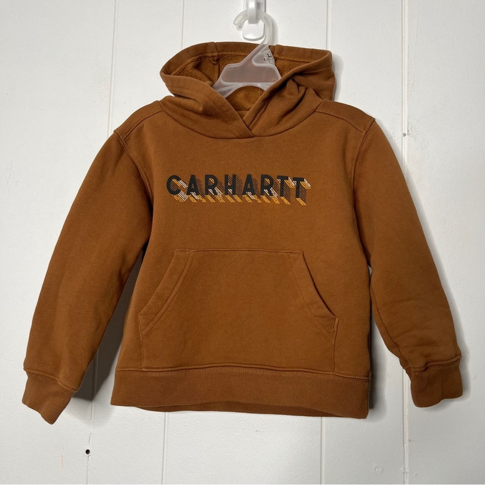 Carhartt Kids Hoodie in Brown Chest Graphic Kids 4